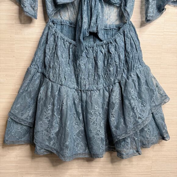 Free People mini dress floral lace cutout ruffled tiered sheer mesh boho Small - Picture 7 of 10
